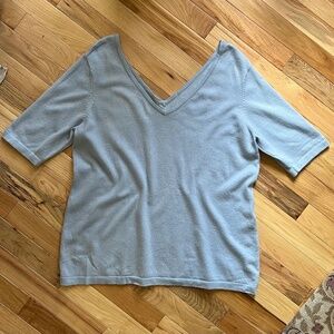 Light Blue Deep Neckline Shirt Sleeve Jersey Knit Shirt